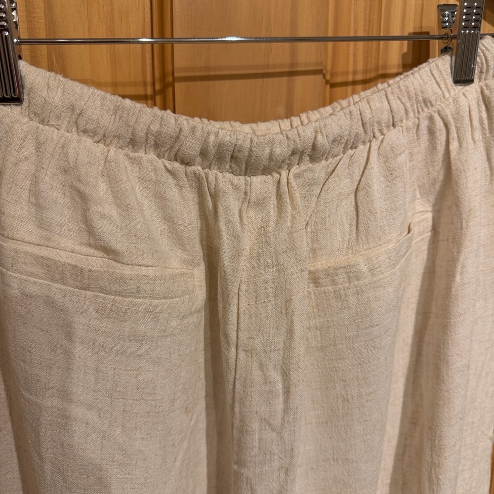 Linen Cream Wide Leg Linen Summer Beach Pants - Picture 10 of 11
